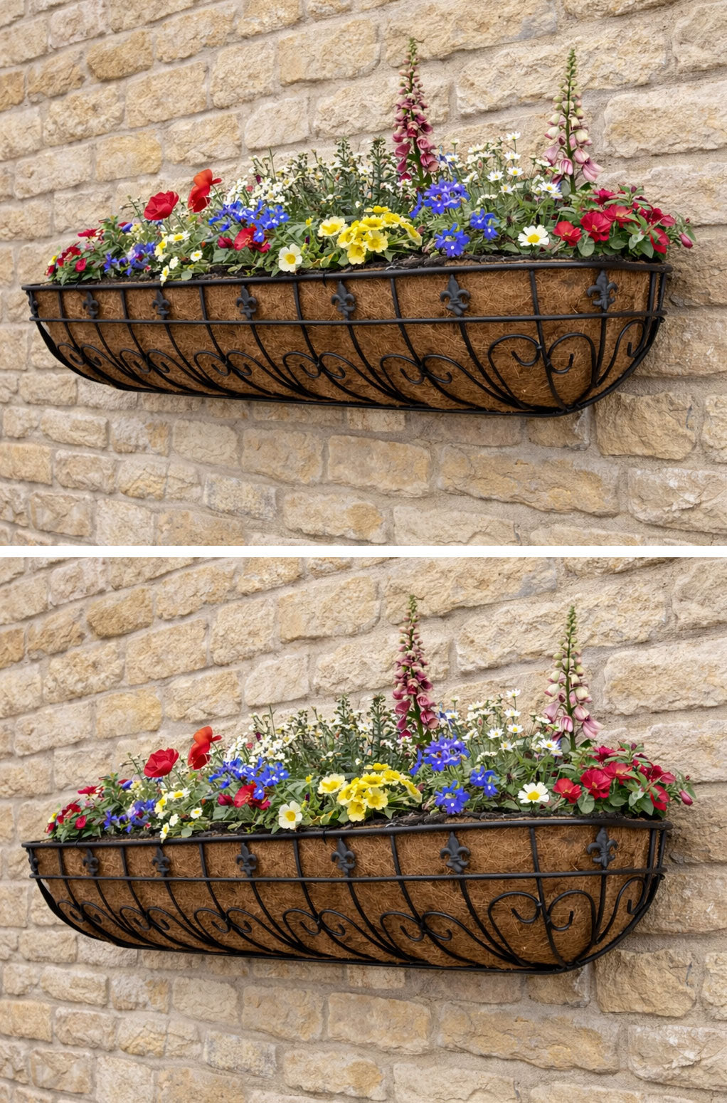 Twin Pack Metal Wall Planters with Coco Liners Iron Wall-Mounted Garden Planters Extra Large