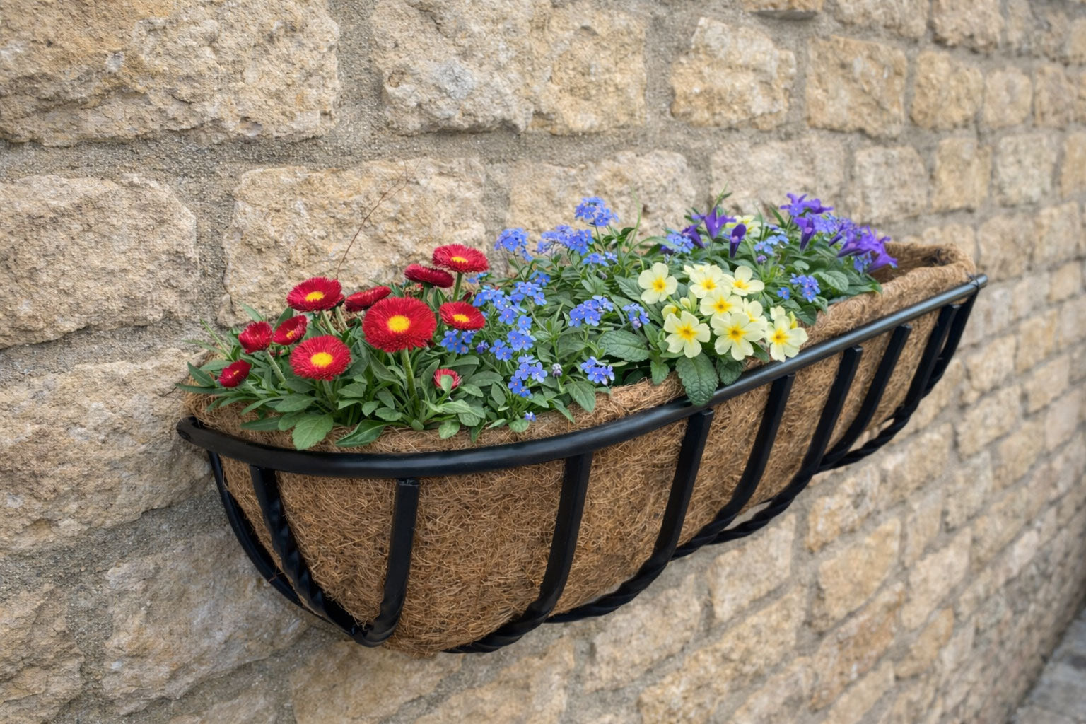 Twin Pack Wall Trough Planters for Patio and Garden Walls - Medium Wall Mounted Outdoor Plant Containers