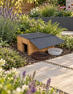 Heavy-Duty Wooden Hedgehog Feeding Station & Shelter with Food and Water Dishes - 35mm Timber Walls
