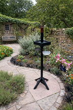 Wooden Bird Table Feeding Station with Hanging Hooks Mesh Feeding Tray and Water Dish Garden Bird Feeder Stand