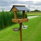Garden Wooden Bird Table & Feeder Stand with Seed Tray and Water Bath