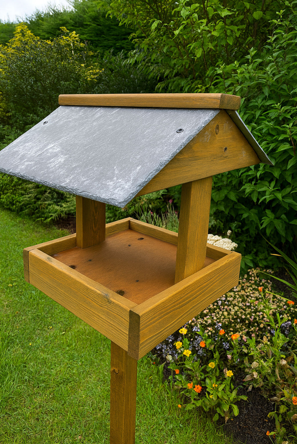 Wooden Bird Tables - Real Slate Roof British Garden Feeders