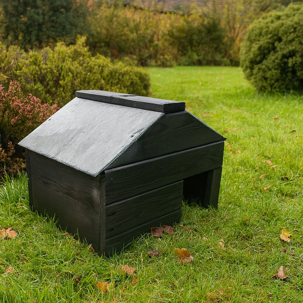 Wooden Hedgehog House with Slate Roof - Shelter for Hibernation