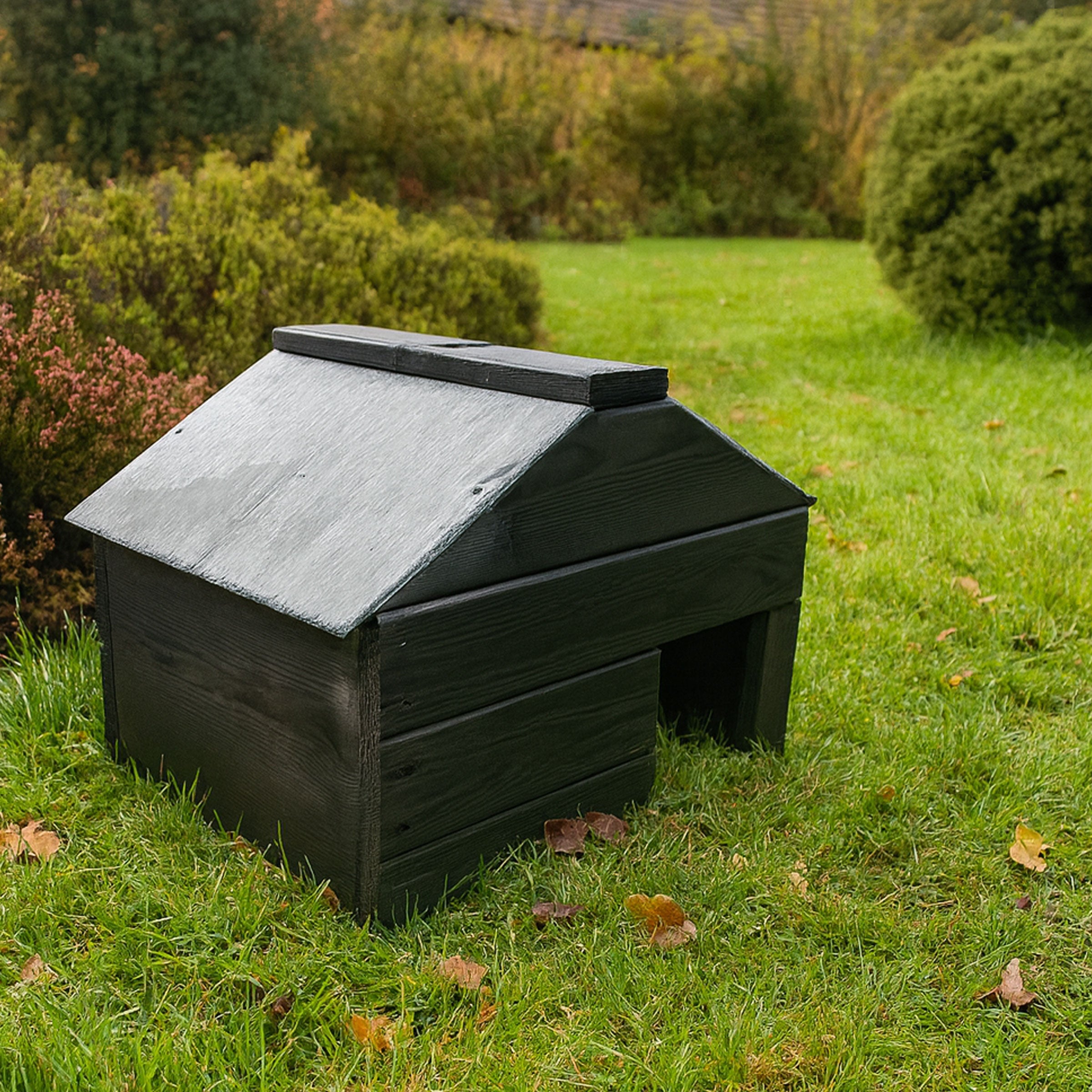 Wooden Hedgehog House with Slate Roof - Shelter for Hibernation