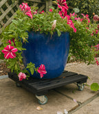 Heavy Duty Wooden Plant Pot Trolley Stand with Swivel Wheel Black