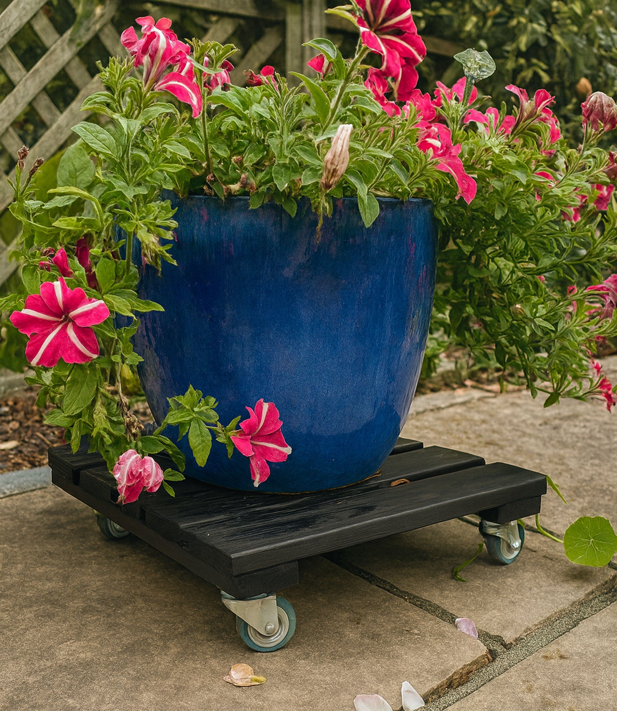 Heavy Duty Wooden Plant Pot Trolley Stand with Swivel Wheel Black
