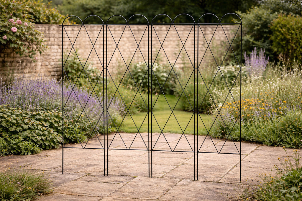 Extra Wide Metal Garden Trellis 1.40m – Freestanding 4-Sided Climbing Plant Support, Rust Effect