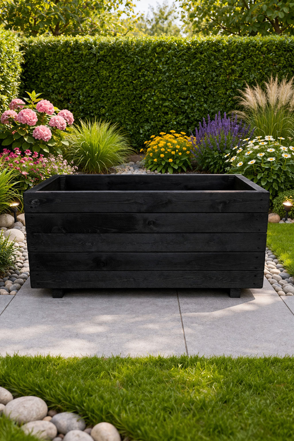 Fully Assembled Wooden Garden Planter - Heavy Duty Extra Height Outdoor Plant Box for Modern Gardens