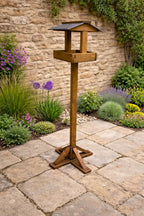 Large Outdoor Wooden Bird Table with Slate Roof - Garden Bird Feeding Stand for Wild Birds 1.6m Tall