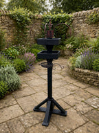 Freestanding Bird Feeding Station Heavy Duty with Dual Feeding Tables - 4 Arm Hanging Hooks - Mesh Seed Tray and Water Dish