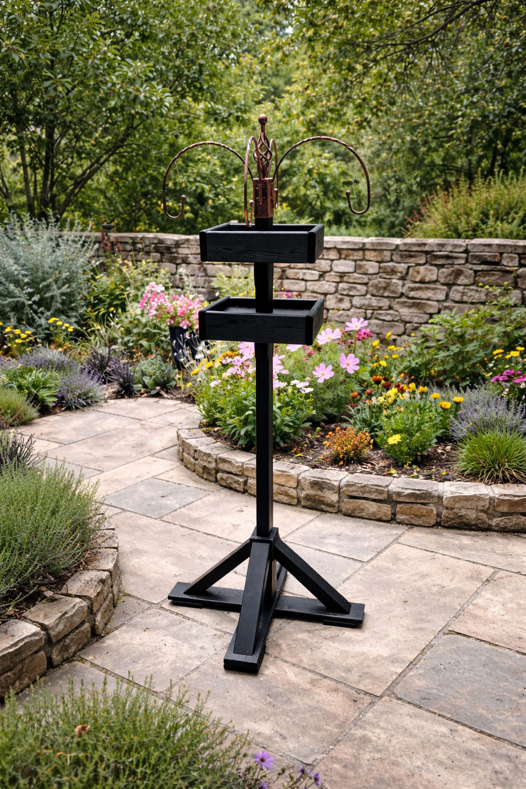 Heavy Duty Wooden Bird Feeding Station with 2 Tables & 4 Hooks 150cm Garden Bird Table Freestanding