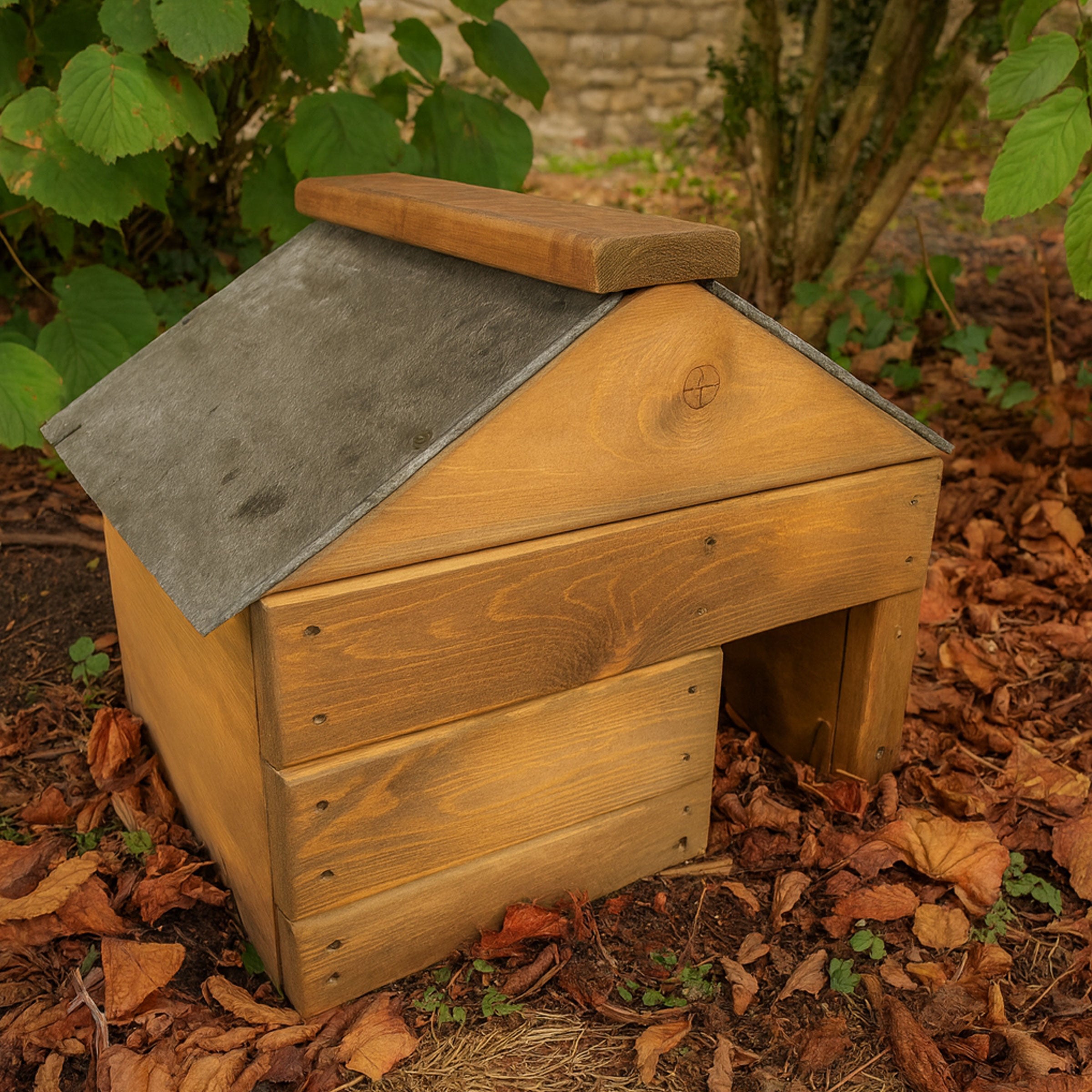 Wooden Hedgehog House with Slate Roof - Shelter for Hibernation