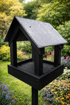 Outdoor Black Bird Table with Stand  - Wooden Garden Bird Feeding Station