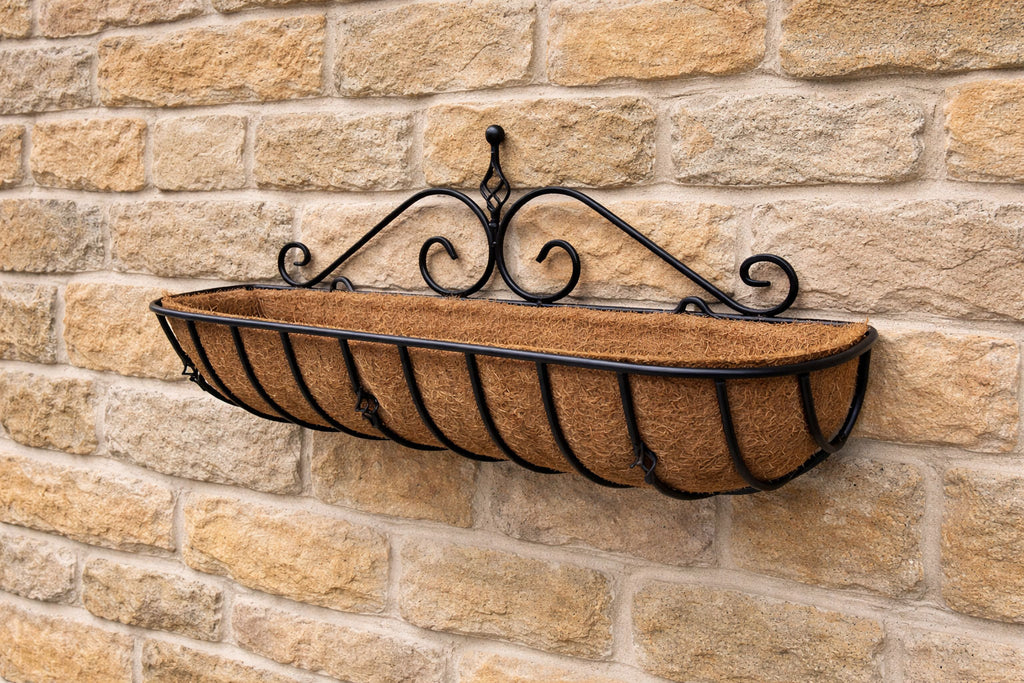 Heavy-Duty Decorative Spiral Wall Trough - Steel Outdoor Wall Planter with Coco Liner