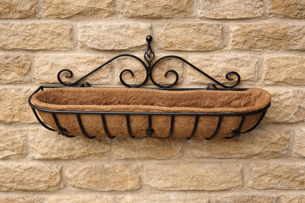 Heavy-Duty Decorative Spiral Wall Trough - Steel Outdoor Wall Planter with Coco Liner
