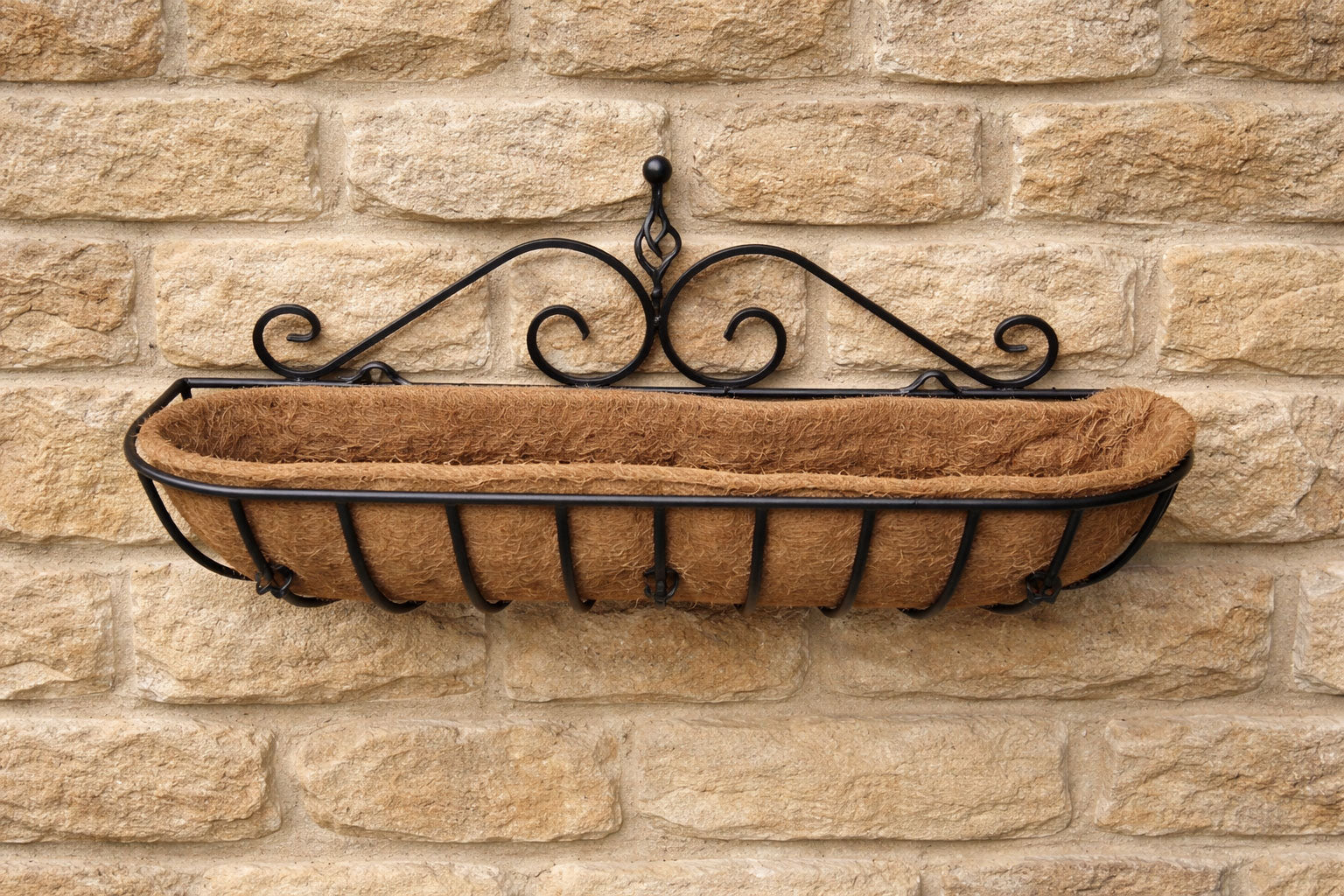 Heavy-Duty Decorative Spiral Wall Trough - Steel Outdoor Wall Planter with Coco Liner