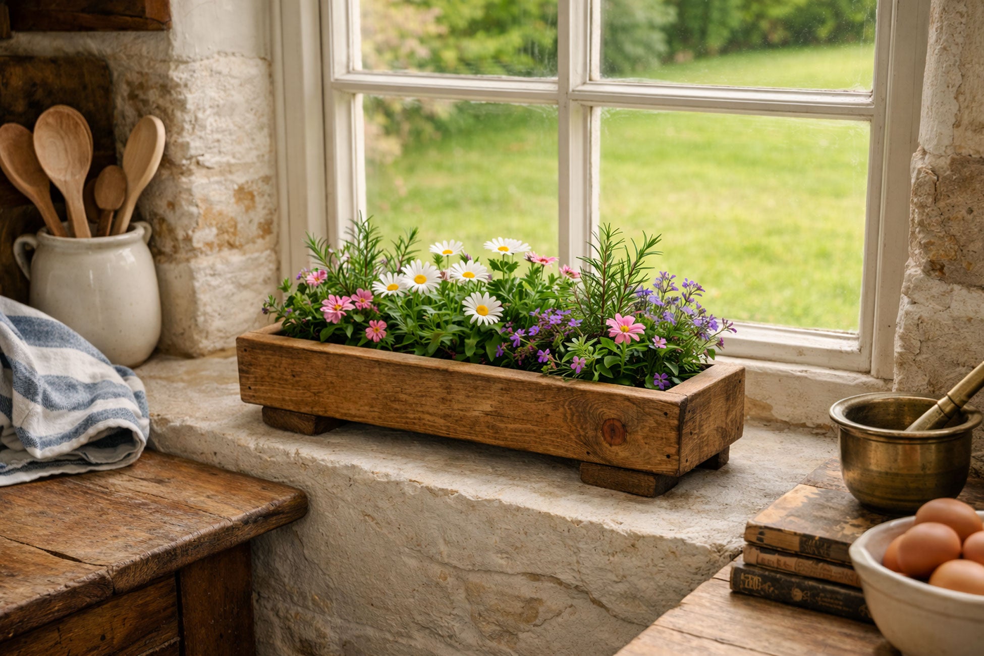 Wooden Windowsill Herb Planter Boxes – Comes in Black or Brown