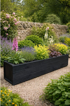 Modern Black Wooden Garden Trough Planter 120cm - Heavy Duty Rectangular Outdoor Plant Container for Patios