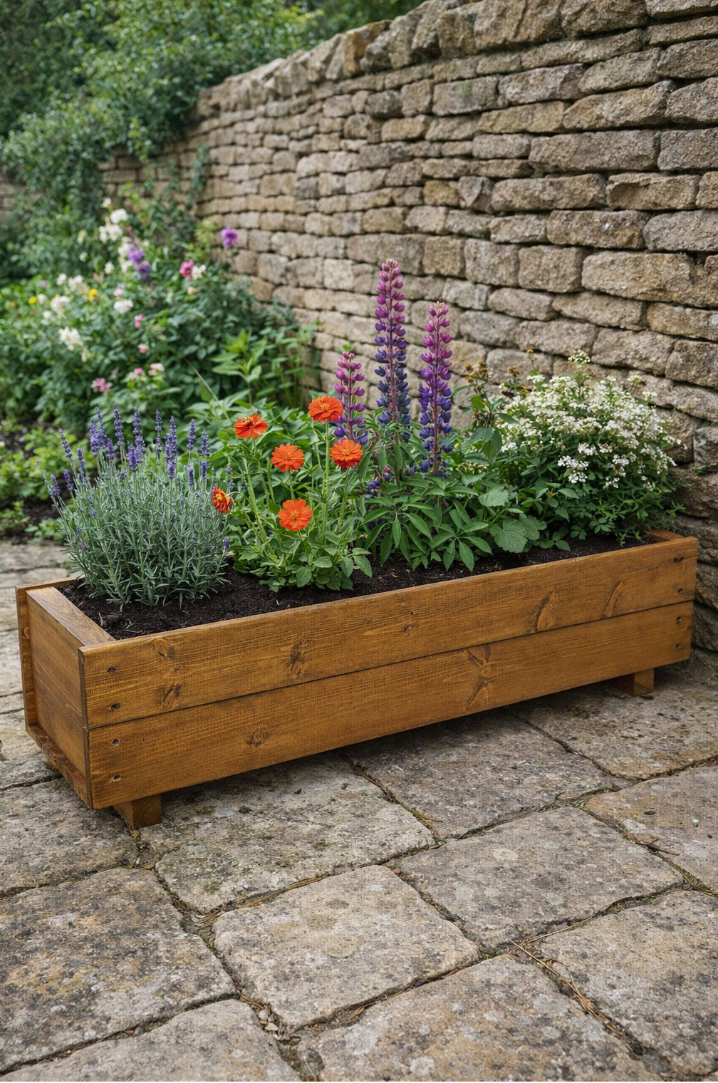 Handmade Wooden Garden Planter Boxes - Pair of 90cmn Outdoor Troughs