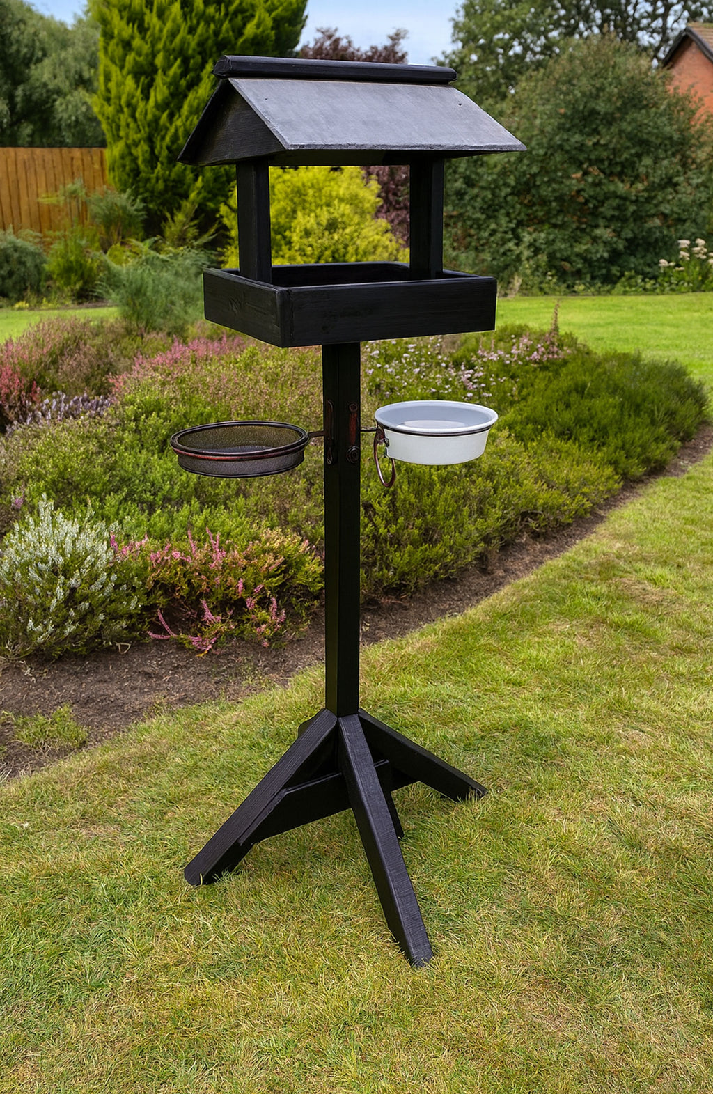 Bird Table Base Slate Roof Wooden Bird Table with Feeding Station – Sturdy Outdoor Bir ...