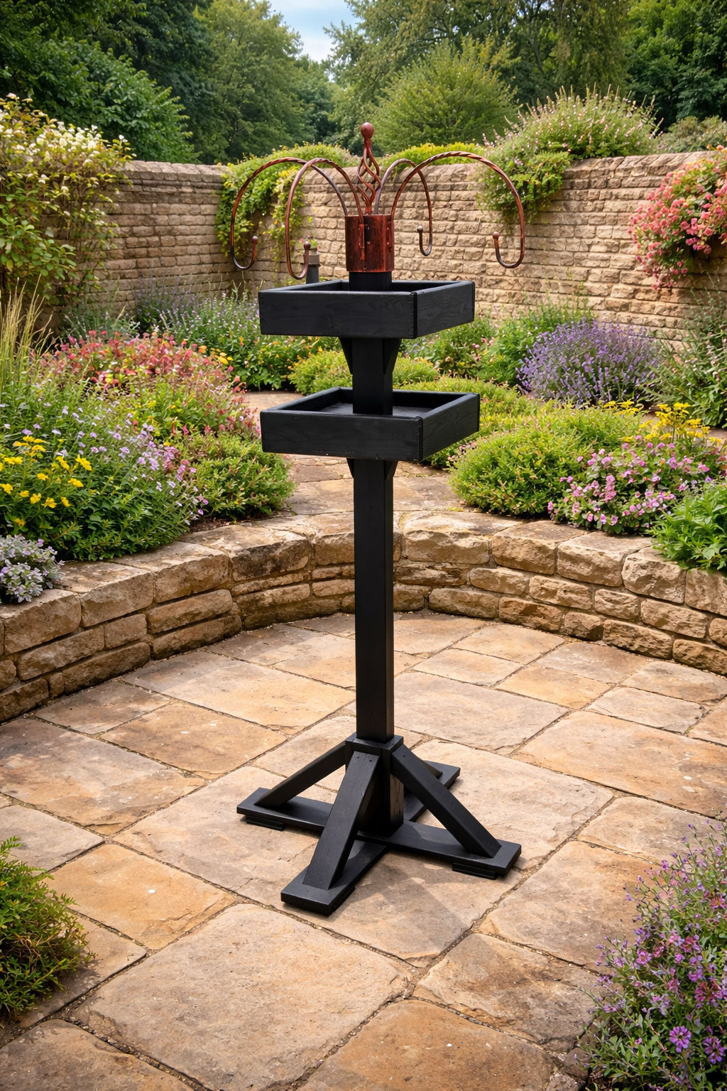 Heavy Duty Wooden Bird Feeding Station with 2 Tables & 4 Hooks 150cm Garden Bird Table Freestanding
