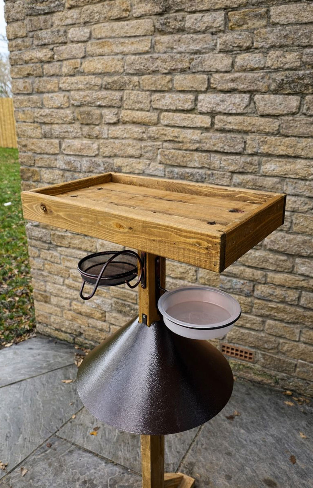 Wooden Bird Feeding Station Large Table with Metal Squirrel Baffle