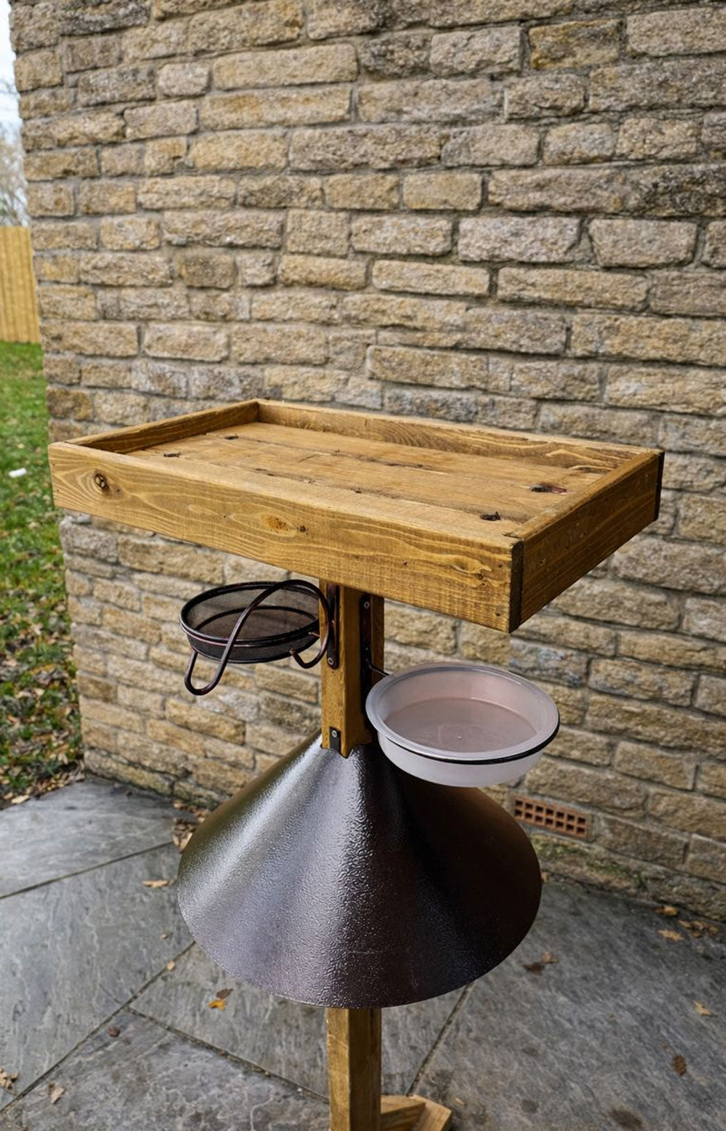 Wooden Bird Feeding Station Large Table with Metal Squirrel Baffle