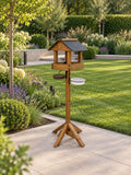 Meadows Wooden Bird Table with Black Roof, Feeding Station Trays & Bird Bath