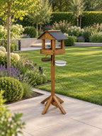 Meadows Wooden Bird Table with Black Roof, Feeding Station Trays & Bird Bath