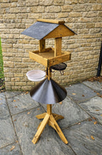 Wooden Bird Table with Slate Roof & Metal Squirrel Baffle