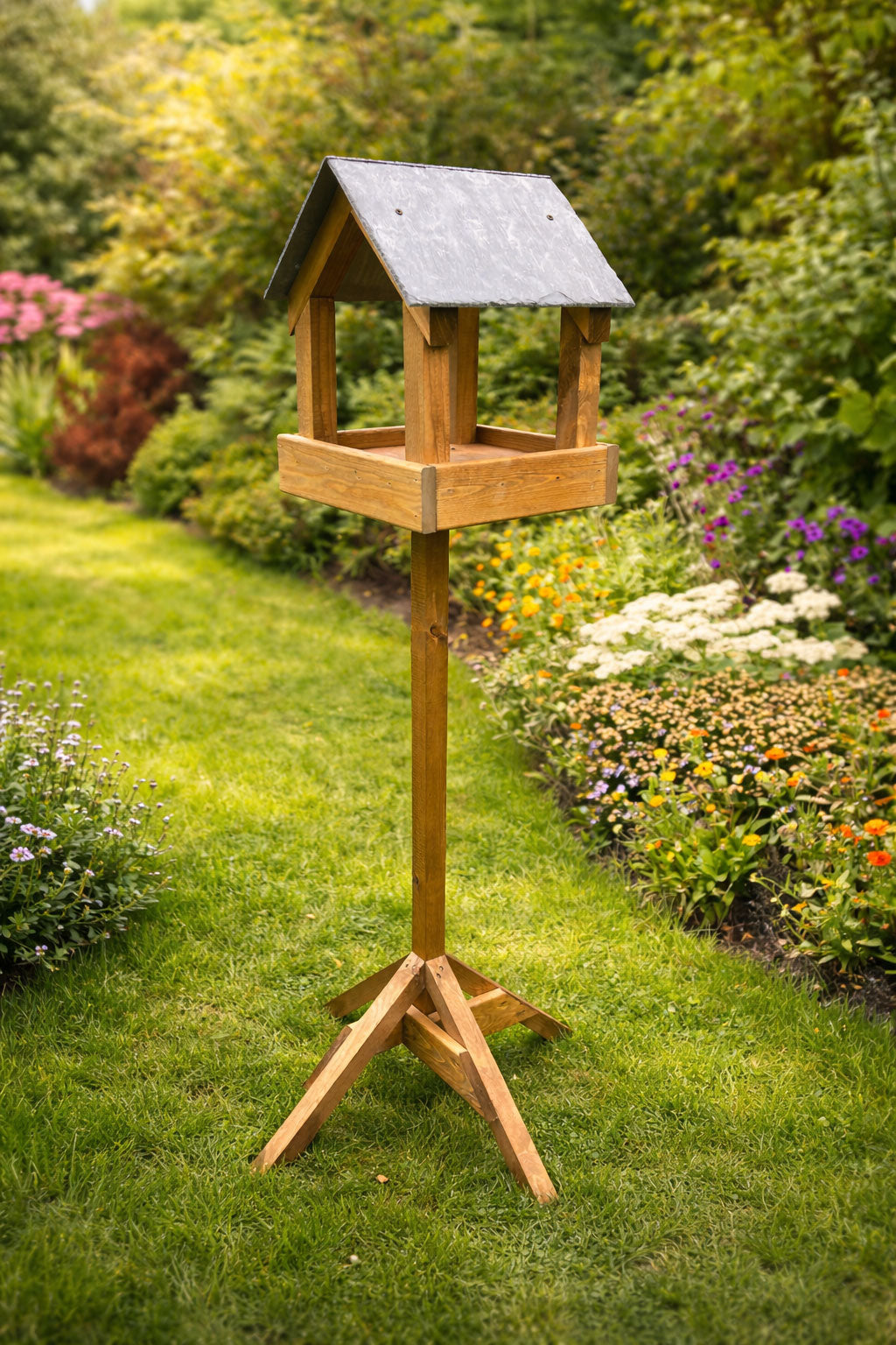 Large Garden Bird Table with Stand - Wooden Outdoor Bird Feeding Platform