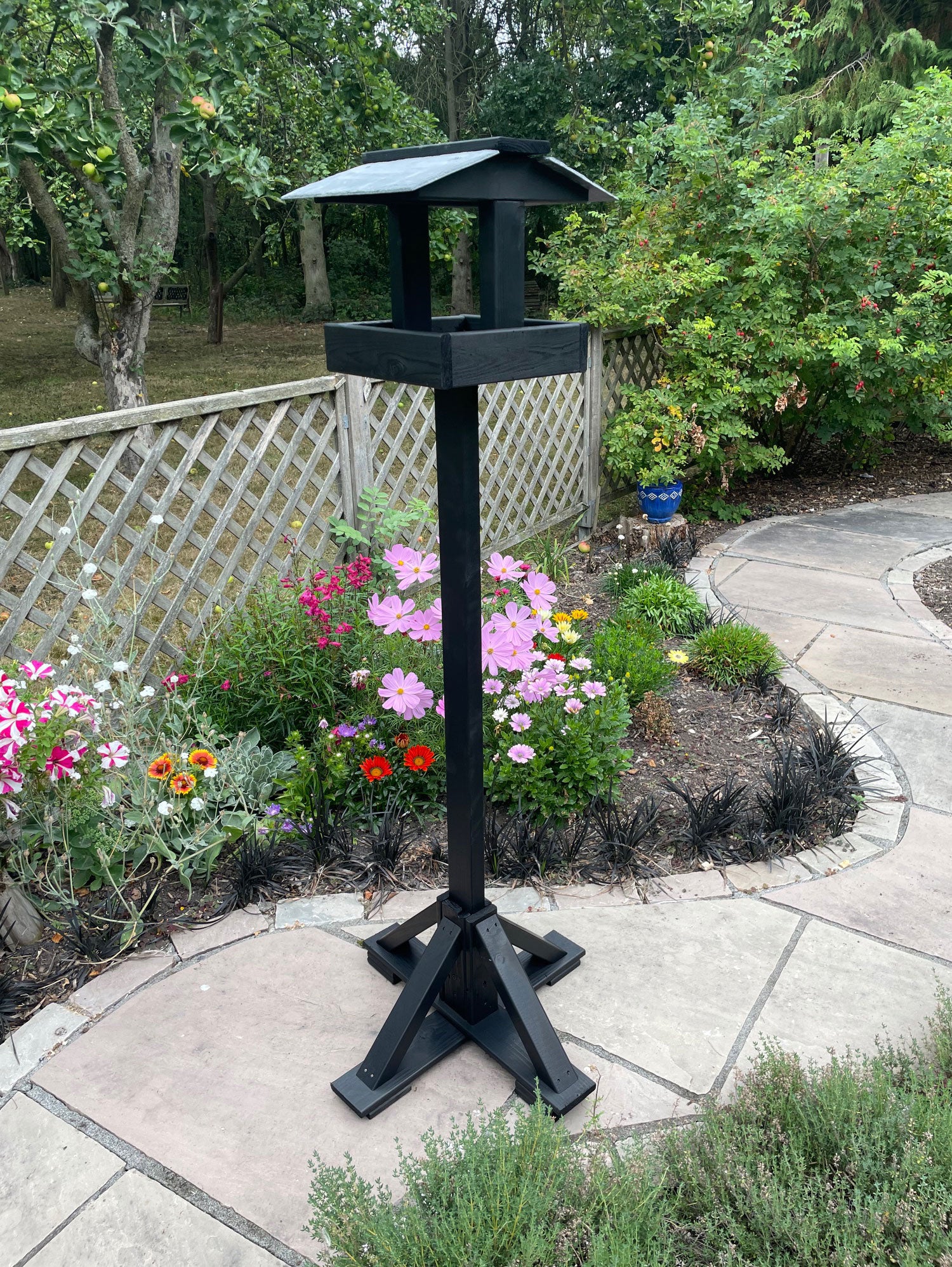Premium Garden Bird Table Slate Tiled Roof Black