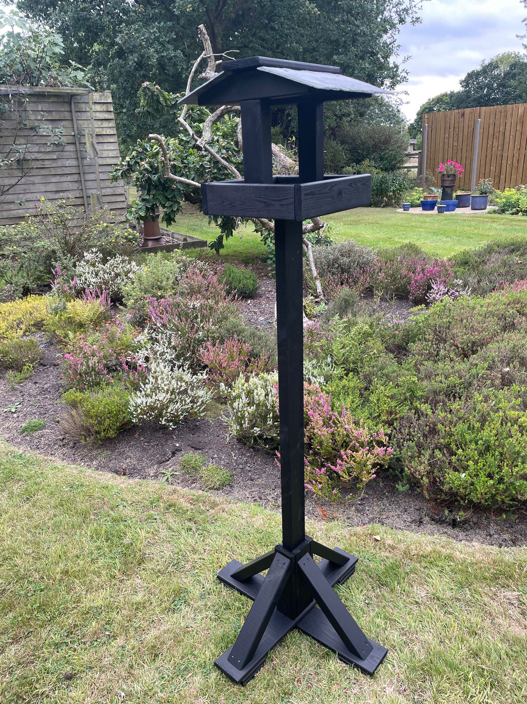 Premium Garden Bird Table Slate Tiled Roof Black