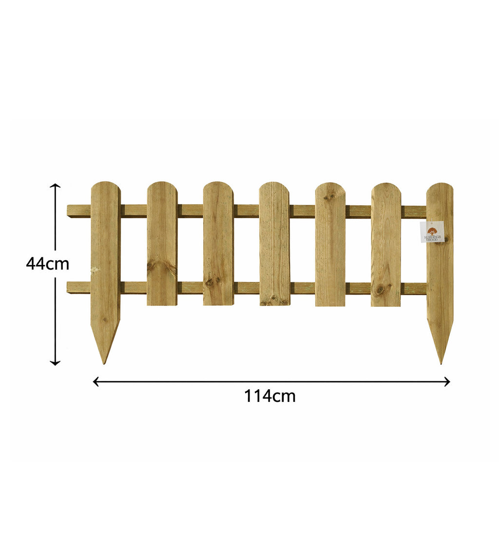 Low Garden Border Edge Panels - Timber Wooden Picket Edging with Integral Spike for Lawns and Flower Beds