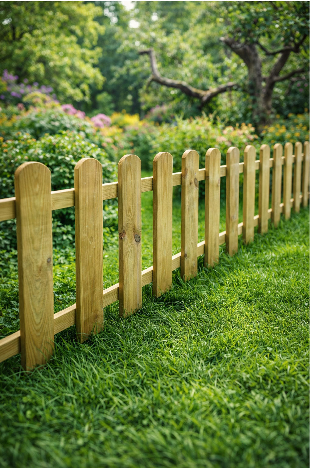 Low Garden Border Edge Panels - Timber Wooden Picket Edging with Integral Spike for Lawns and Flower Beds