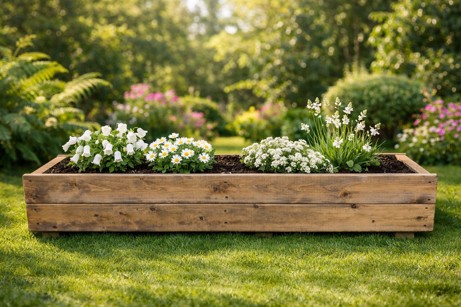 Wooden Garden Planter Box Planter Patio Balcony Trough for Herbs & Flowers - Set of Two