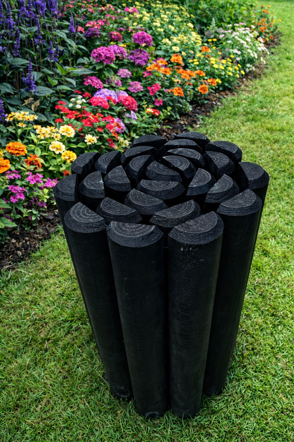 Timber Log Roll Garden Edging Black Pressure Treated Wooden Lawn Border Multiple Heights
