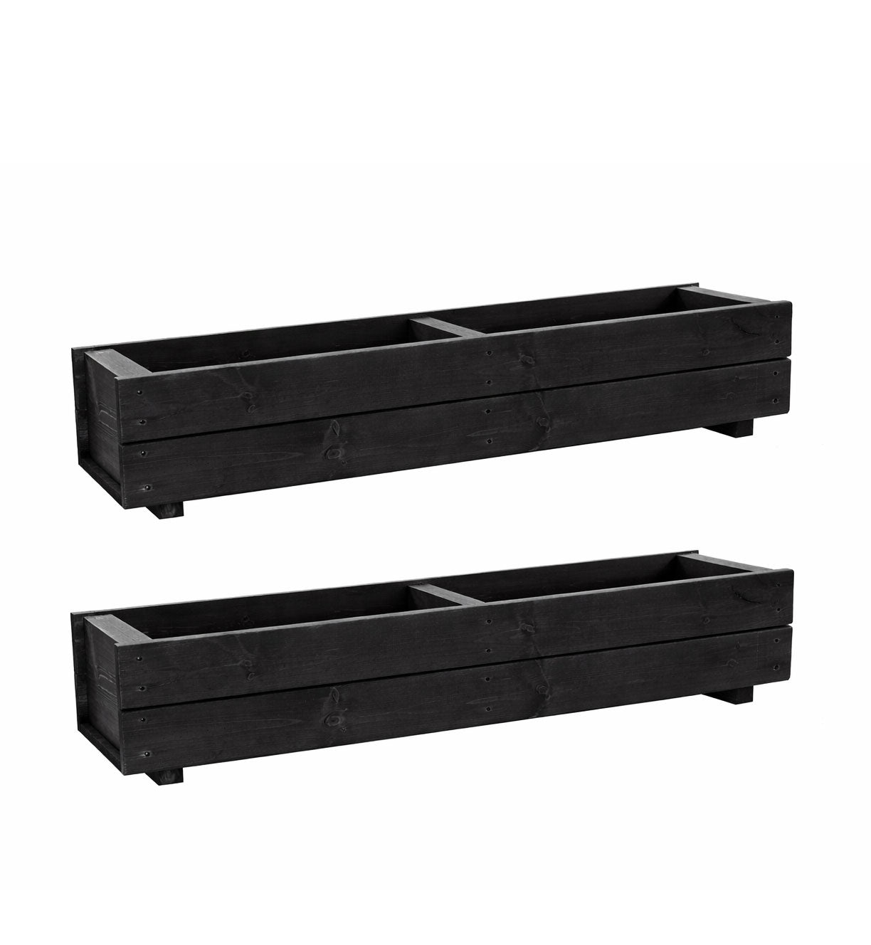 Wooden Outdoor Trough Planters Large - Heavy Duty Garden Flower Boxes (Set of 2)
