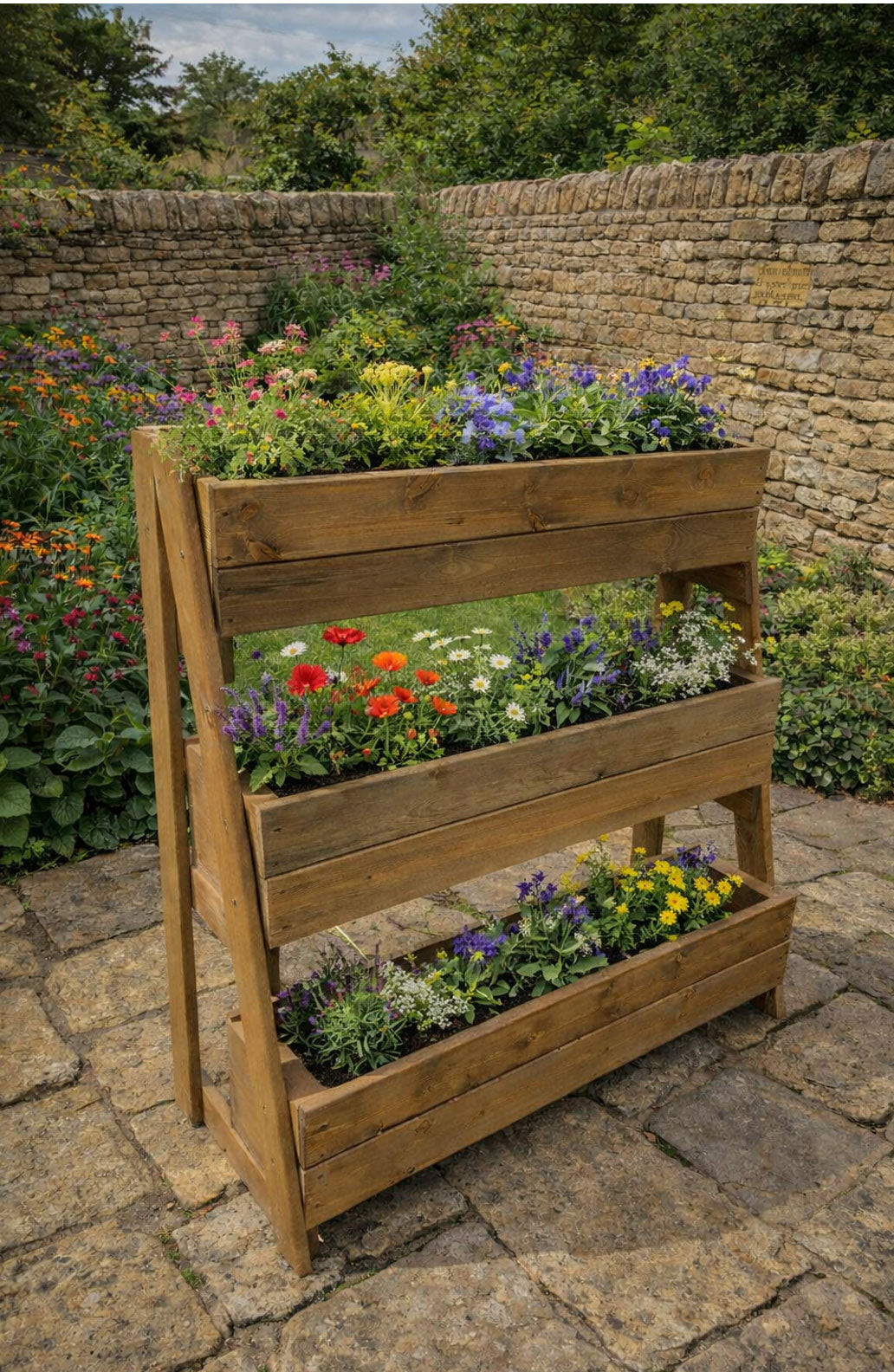 Handcrafted Tiered Wooden Garden Planter - Ideal for Strawberries, Herbs & Flowers