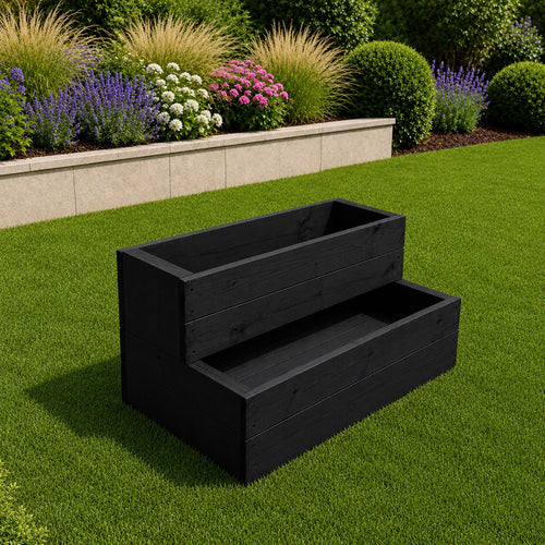Double Tier Timber Planter Box - Handmade Wooden Garden Growing Bed Black