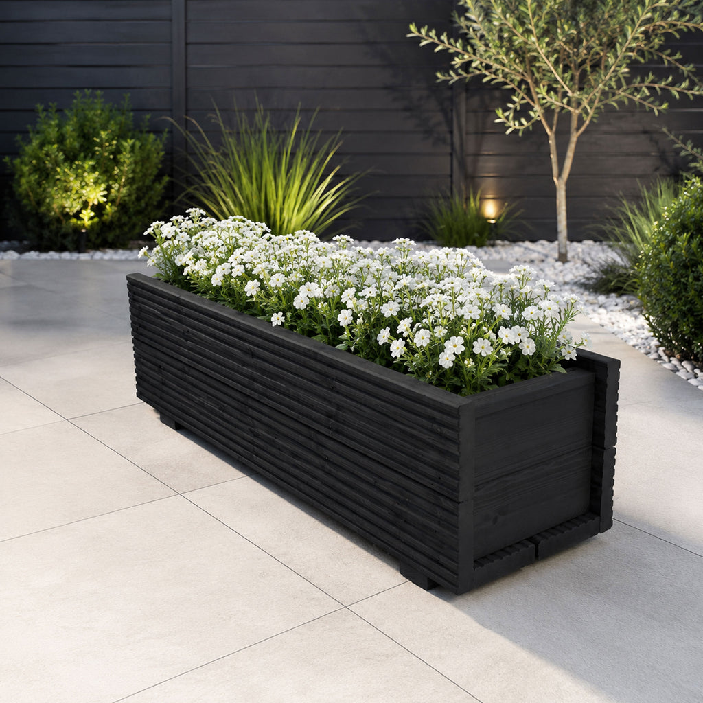 Black Decking Wooden Garden Troughs – Handmade Planter Boxes for Outdoor Flowers Herbs Vegetables Shrubs