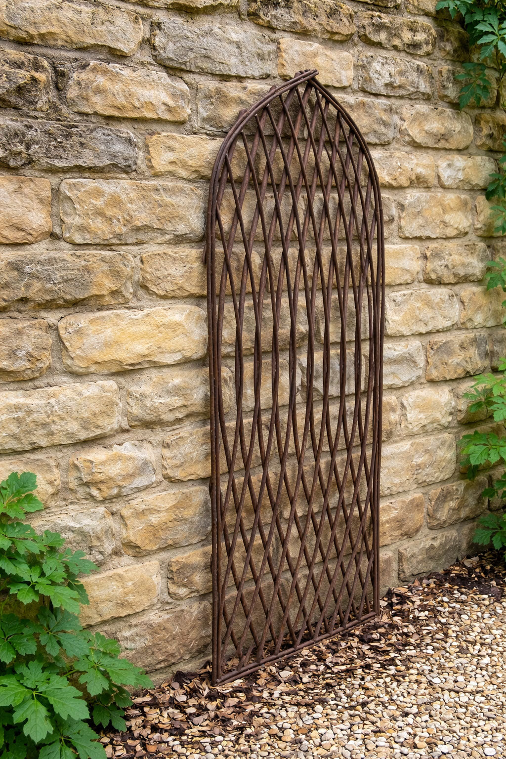 Natural Willow Garden Trellis with Arched Design and Diamond Lattice - Wooden Climbing Plant Support for Walls and Fences