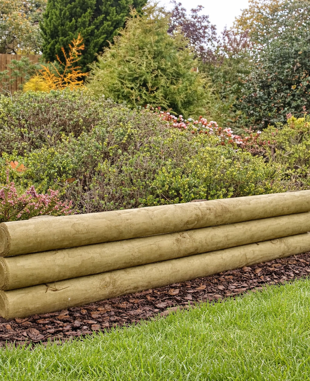Horizontal Garden Wooden Log Edging Timber Border Fence Panels 3 Sizes
