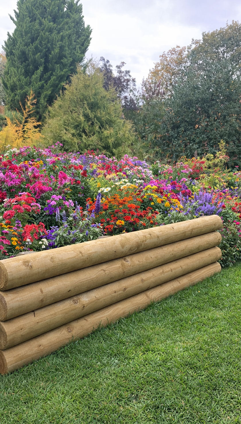 Horizontal Garden Wooden Log Edging Timber Border Fence Panels 3 Sizes