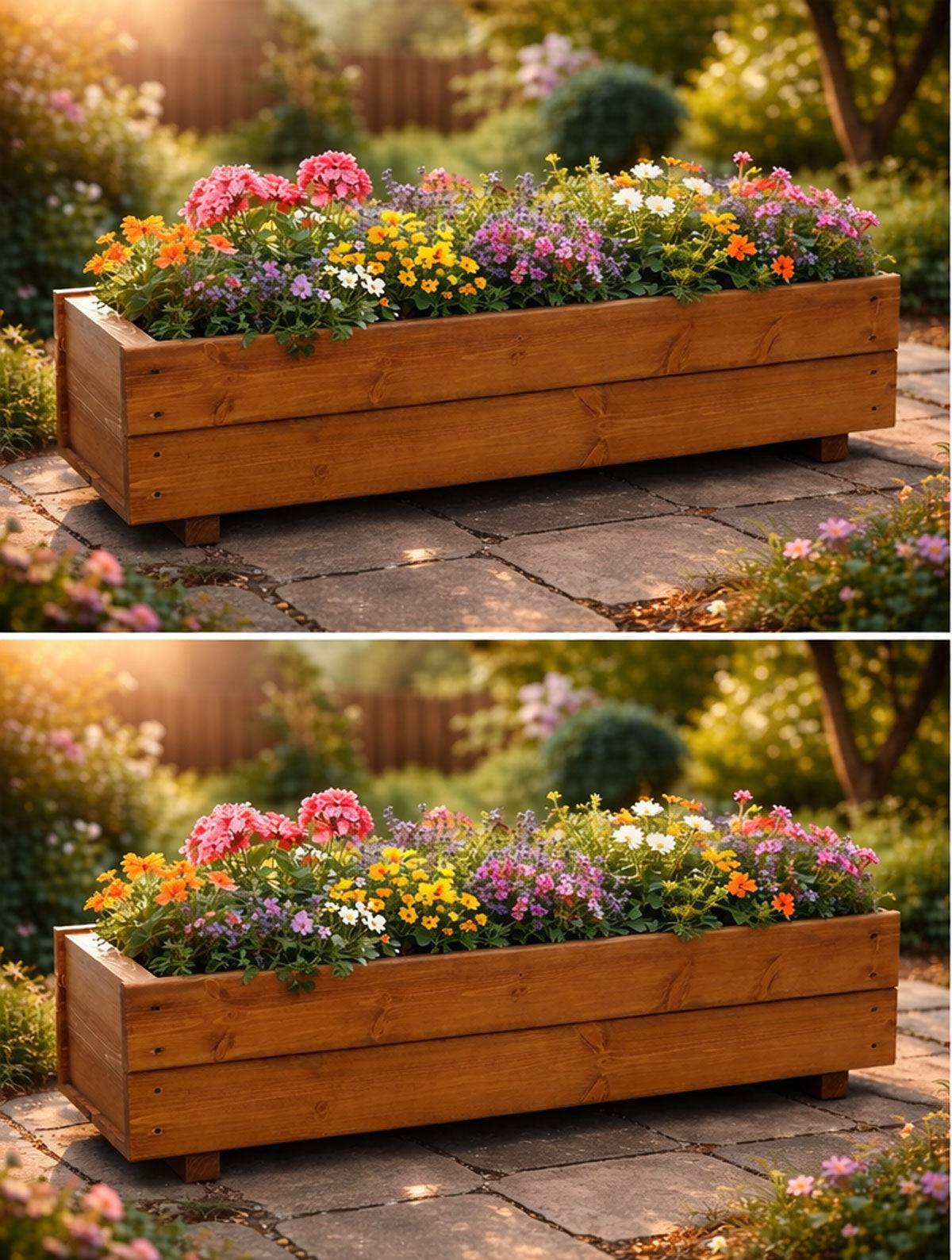 Large Wooden Planter Trough Twin Pack 100cm Brown Herb Planter Box for Garden Patio and Balcony