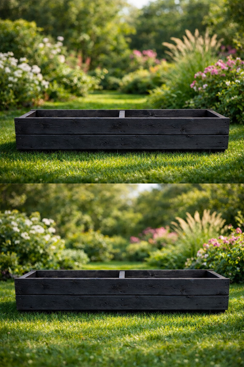 Wooden Garden Trough Planters 110cm Black Raised Flower Herb Planter Boxes - Set of Two