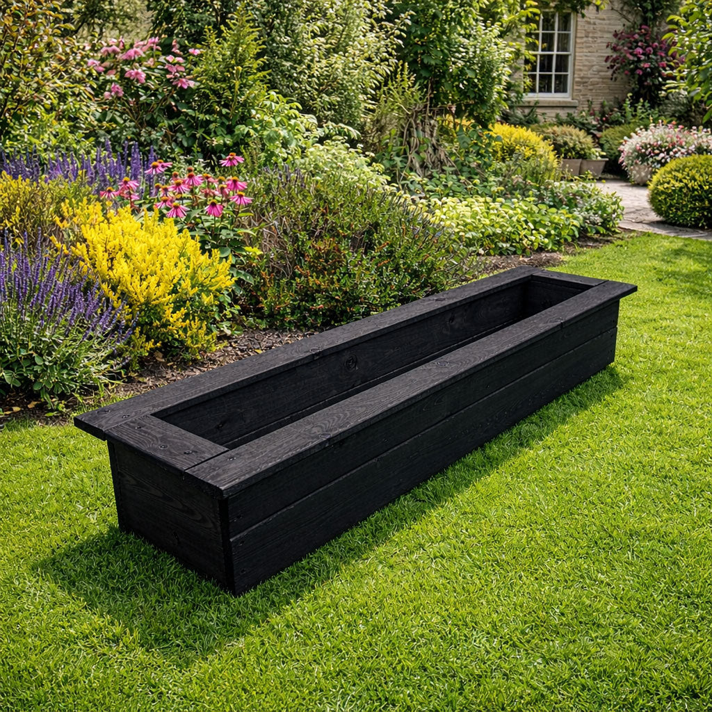 Wooden Outdoor Planter Box 126cm - Fully Assembled Garden Trough Rectangular Planter