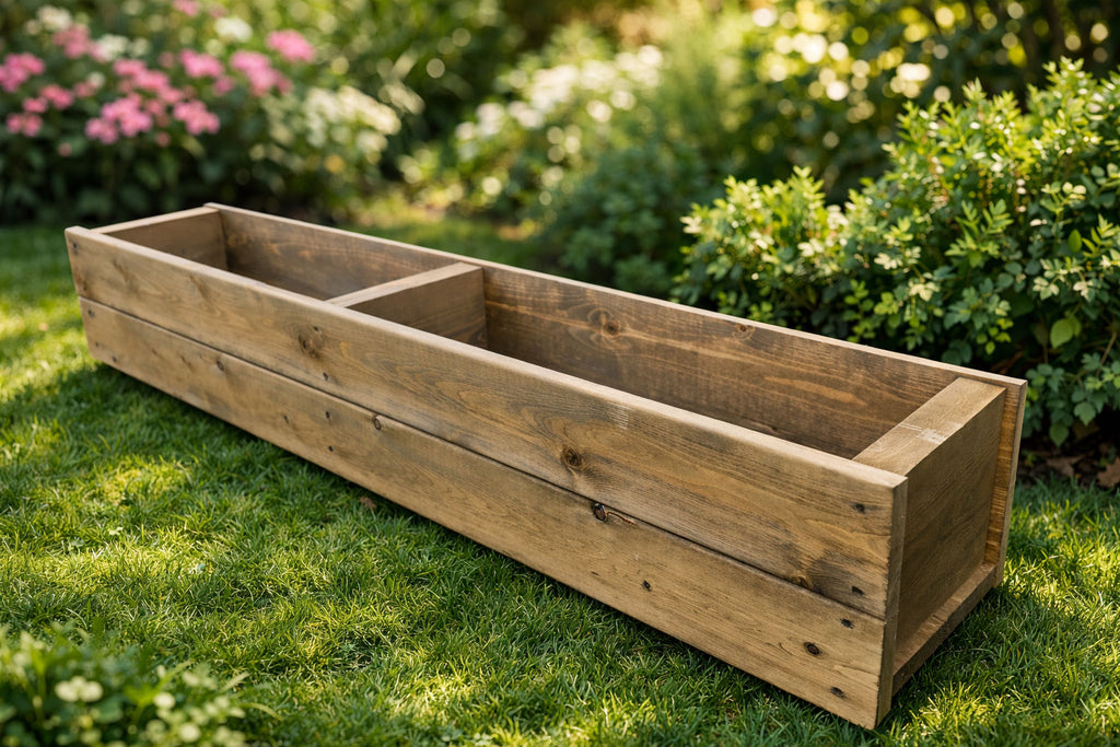 Wooden Garden Planter Box Planter Patio Balcony Trough for Herbs & Flowers - Set of Two