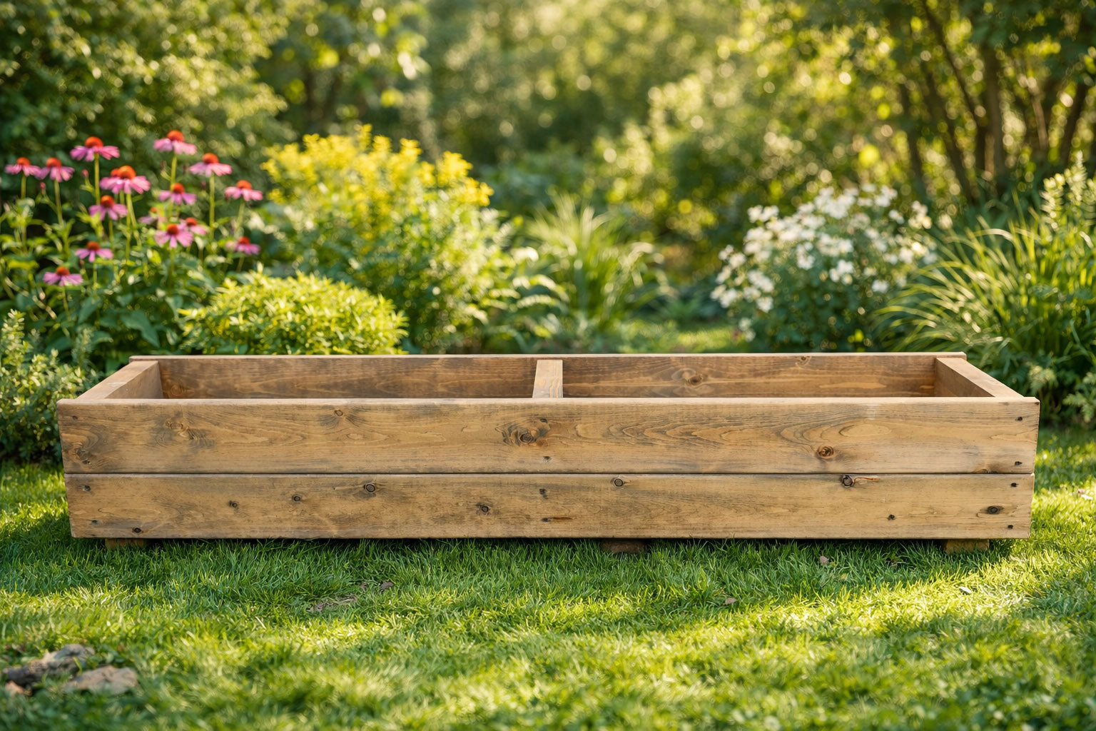 Wooden Garden Planter Box Planter Patio Balcony Trough for Herbs & Flowers - Set of Two