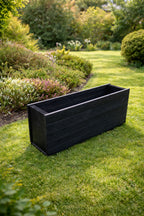 Rectangular Black Wooden Trough Planter Long Timber Garden Planter Box for Outdoor Flowers and Herbs